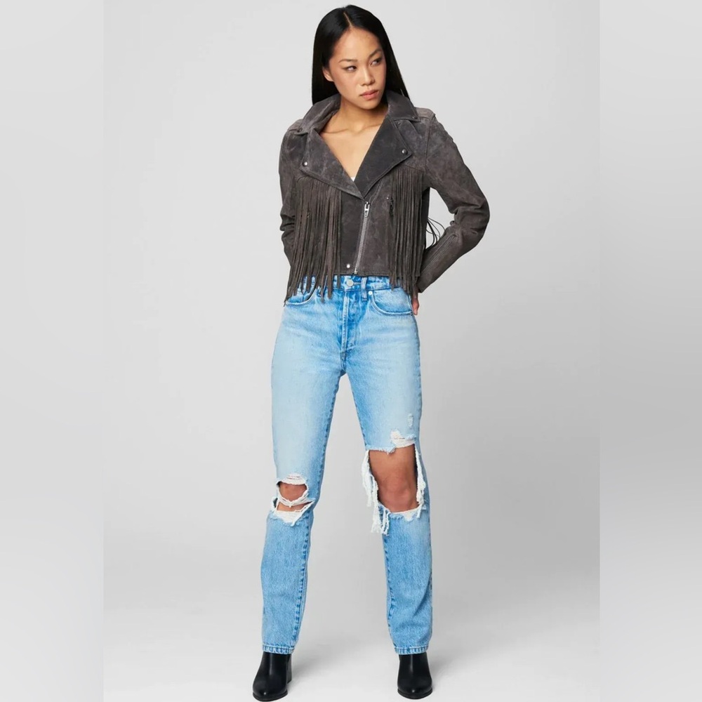 Free People X BlankNYC Cropped Suede Fringe Moto Jacket NEW